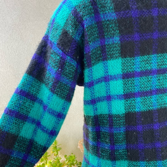 Price is Firm Vtg 80s plaid mohair wool cardigan sweater M - Picture 5 of 10